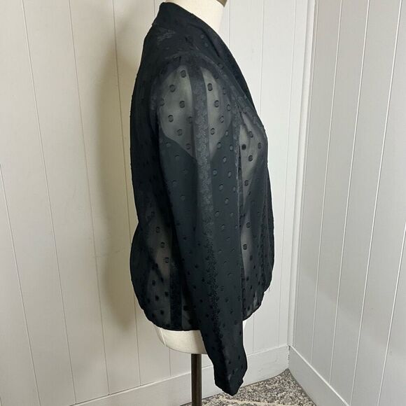 Vintage Loren Women Medium Open Front Dot Pattern Sheer Blouse Black Long Sleeve - Picture 5 of 15